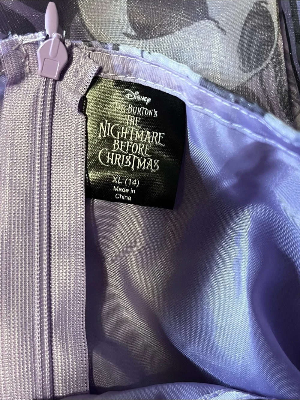 Girls' Jack Skellington Short Puff Sleeve Dress - Purple size XL 14